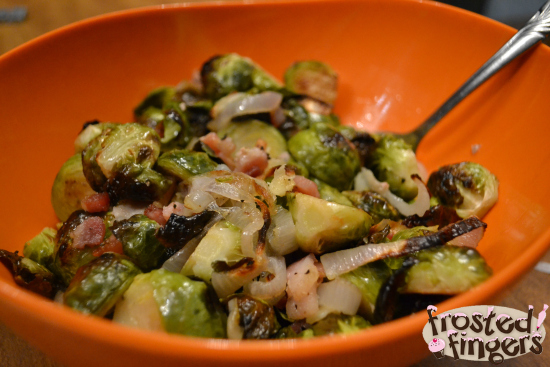 Roasted Brussels Sprouts with Bacon Shallots and Garlic #GlutenFree #MyMarianos #Shop