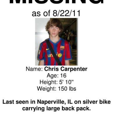 Chris Carpenter, Missing boy in Naperville, IL