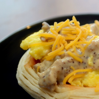 Biscuit Bowls with Eggs and Sausage Gravy #Recipe