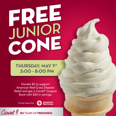 Free Junior Cone at Carvel May 1st!
