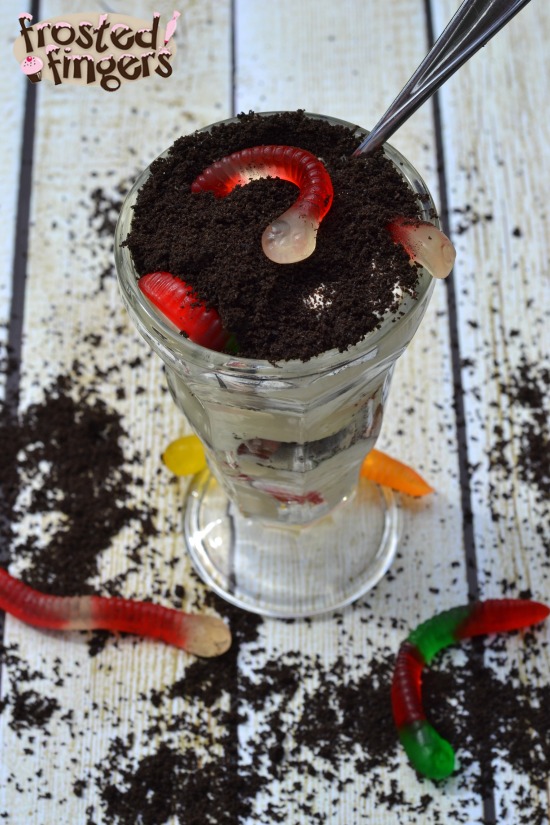 Dirt Cake for National Gummy Worm Day Frosted Fingers